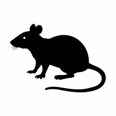 Obraz premium Black rat silhouette sitting on the ground isolated on white background