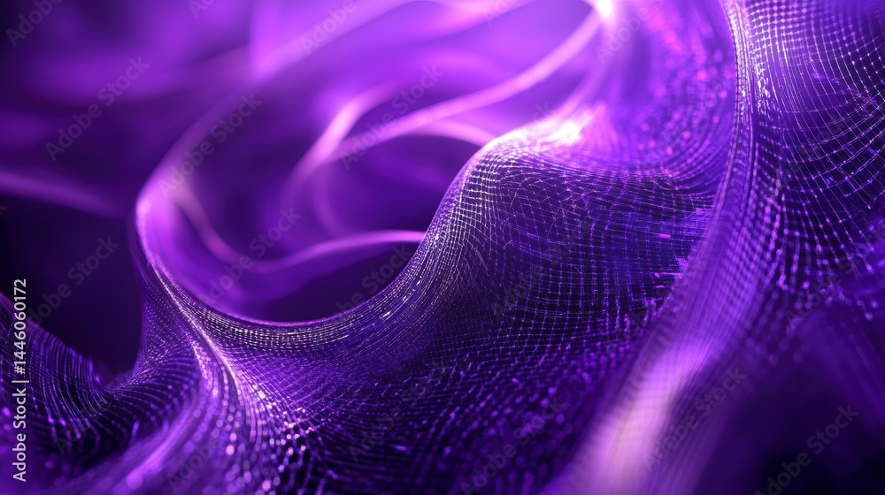 Sticker abstract purple wave background with glowing particles and dynamic motion.