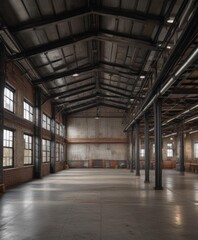 Industrial loft space, high ceiling, exposed metal beams and ductwork , interior, texture