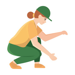 Girl in squatting pose. Vector - obrazy, fototapety, plakaty