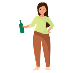 Woman holding green bottle. Vector