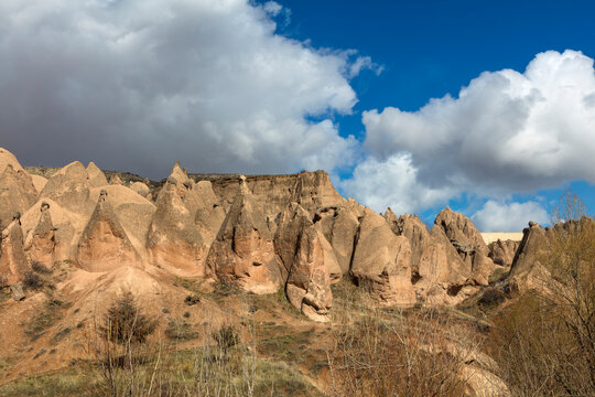 T&uuml;rkiye Cappadocia Cavusin on a cloudy spring day