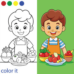 Cute Food-Themed Coloring Page for Kids – Healthy Meals and Snacks