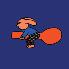 cute character riding a spoon kawaii y2k cartoon illustration