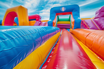 An incredibly vibrant and lively outdoor bouncy castle, Ai, that sure to bring joy and excitement to children of all ages    