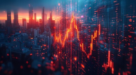 Stock Market and trading charts crashing And going Down chart in red color
