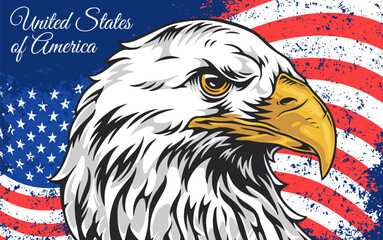 Eagle with American flag backdrop