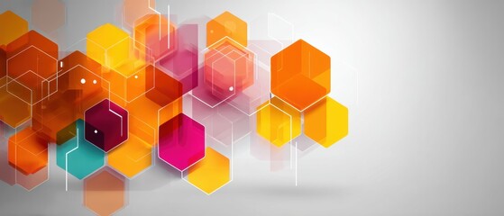 Dynamic hexagonal abstract in vibrant colors against gray background