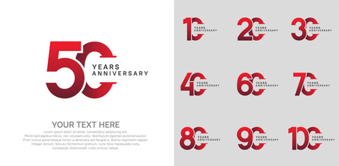 Anniversary logo set vector design, red color for celebration event