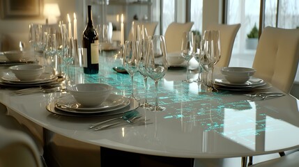 board showing real-time glowing feedback on a futuristic dining table