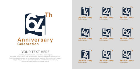 Anniversary logo set vector design, black and brown color for celebration event