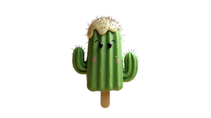 Happy Cartoon Cactus on Transparent Background