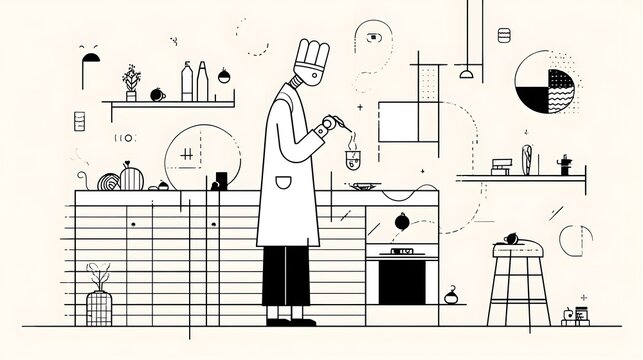 chef cooking a healthy meal in a minimalist abstract kitchen