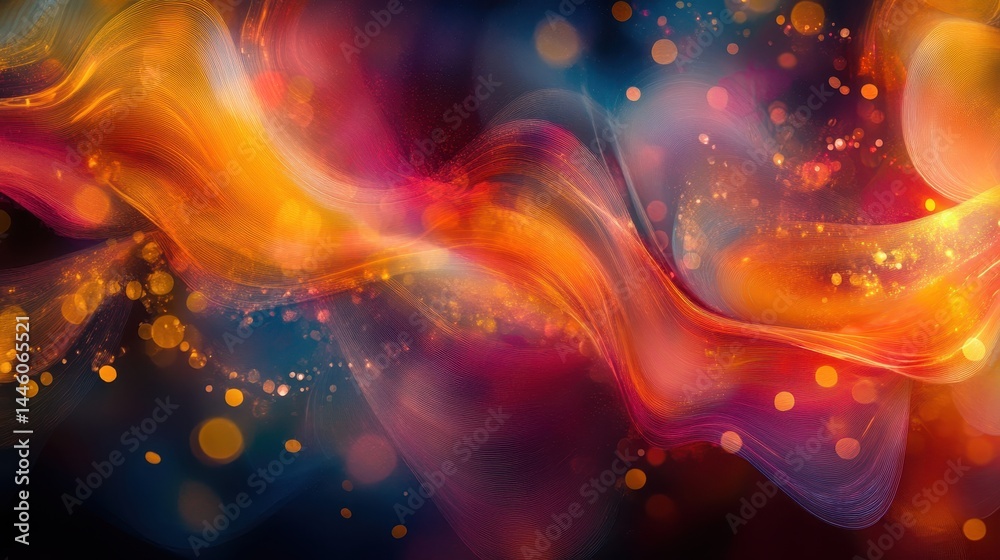 Poster Vibrant wave patterns create a mesmerizing visual experience in a colorful digital landscape with rich textures and flowing forms