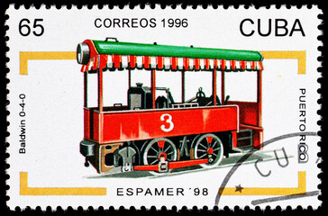 Postage stamp of Cuba with a retro train.