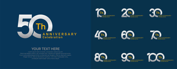 Anniversary logo set vector design, silver color for celebration event