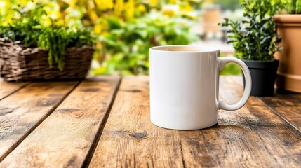 White Mug Outdoor Table Nature Coffee Tea