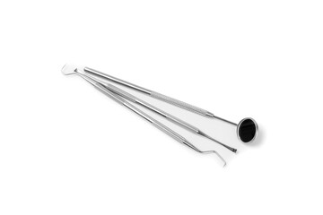 Dentist tools isolated on white background. Dentist Concept.Teethcare, dental health concept. Means to care for the oral cavity. Dental model and dental equipment. Dental hygiene. 