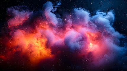 Cosmic Nebula with Vibrant Red Orange and Blue Hues