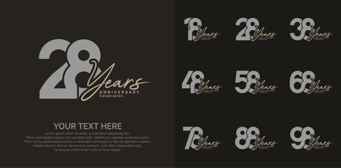 Anniversary logo set vector design, gray and brown color for celebration event