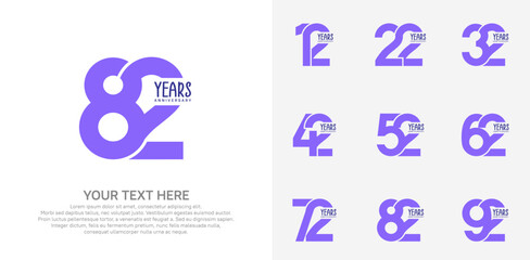 Anniversary logo set vector design, purple color for celebration event