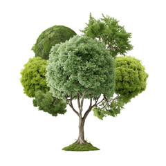 Fototapeta premium A single tree with various verdant foliage clusters is isolated on white
