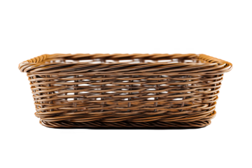 Brown wicker basket rectangular shape woven texture empty container 3d on transparent background