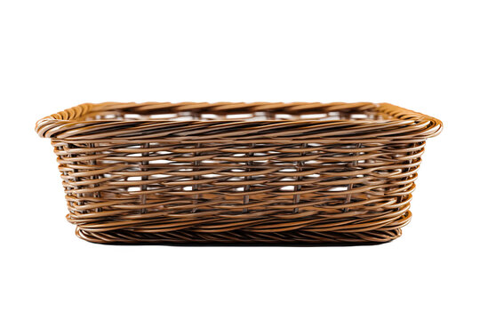 Brown wicker basket rectangular shape woven texture empty container 3d on transparent background
