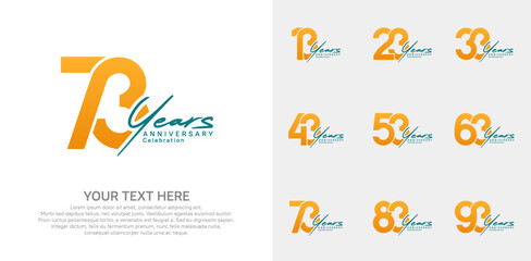 Fototapeta premium Anniversary logo set vector design, orange and blue color for celebration event
