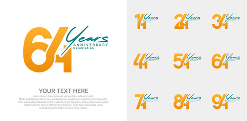 Anniversary logo set vector design, orange and blue color for celebration event