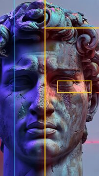 Ancient mythology: cyber art, sculptural rebirth, modern interpretation, radiant contrast, digital elegance, futuristic homage, timeless beauty, classical revival, visionary expression