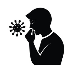Sneezing Man Virus Icon Silhouette