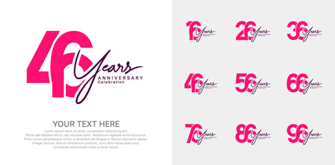 Anniversary logo set vector design, pink color for celebration event