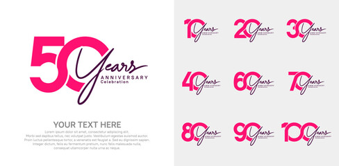Naklejka premium Anniversary logo set vector design, pink color for celebration event
