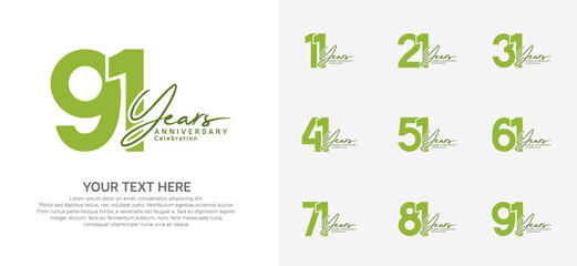 Anniversary logo set vector design, green color for celebration event