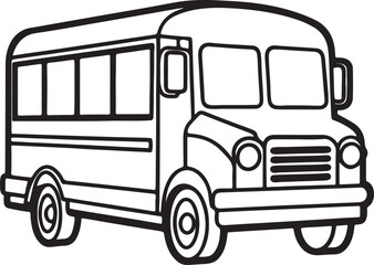 school bus line art, black outline, vector and illustration, coloring book page line art drawing