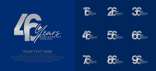 Anniversary logo set vector design, silver color for celebration event