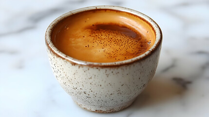 Espresso in a Speckled Ceramic Cup on Marble Surface