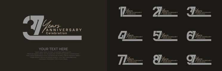 Anniversary logo set vector design, gray and brown color for celebration event