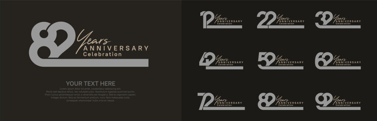 Anniversary logo set vector design, gray and brown color for celebration event
