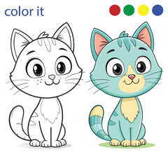  Cartoon Cat Coloring Page for Kids – Cute Outline Drawing for Children’s Activity