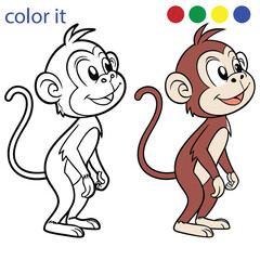 Cute Monkey Coloring Page for Kids – Cartoon Jungle Animal Printable Activity