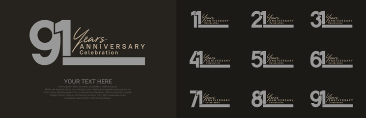 Anniversary logo set vector design, gray and brown color for celebration event