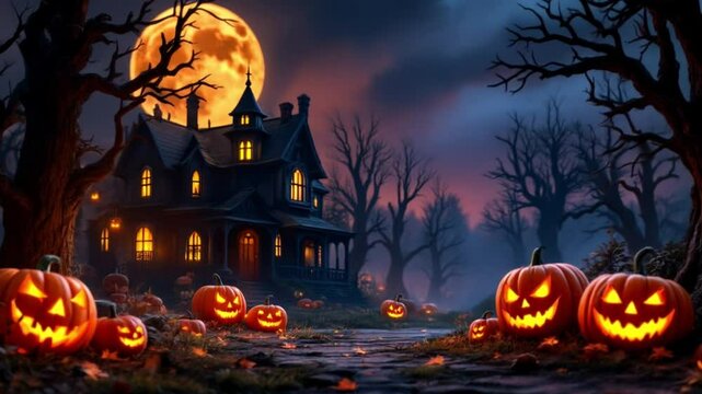 Happy Halloween with Ghosts and Bats on an Orange Canvas