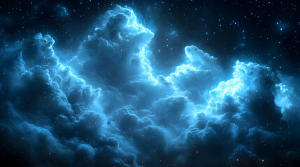 Fototapeta premium Glowing Blue Nebula Clouds in Dark Night Sky