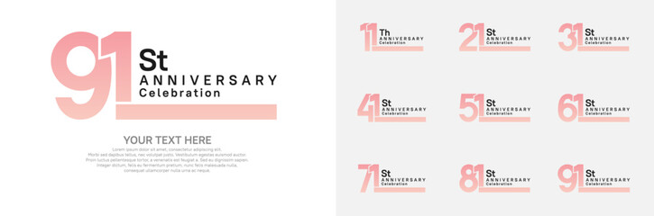Anniversary logo set vector design, pink color for celebration event