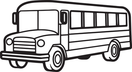 school bus line art, black outline, vector and illustration, coloring book page line art drawing