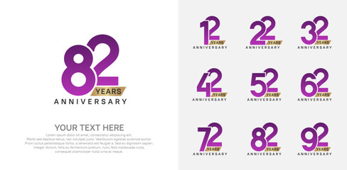 Anniversary logo set vector design, purple and gold color for celebration event