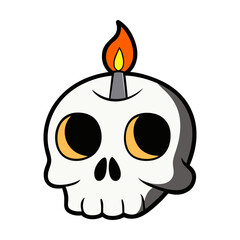 Cartoon Skull with Candle on Transparent Background