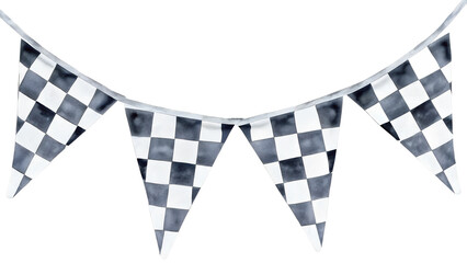 Watercolor checkered flag banner decoration on a transparent background. © beyouenked